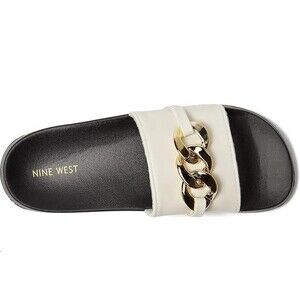 Nine West Ivory Slinks 3 Gold Chain Slides Slip On Shoes Sz 7M